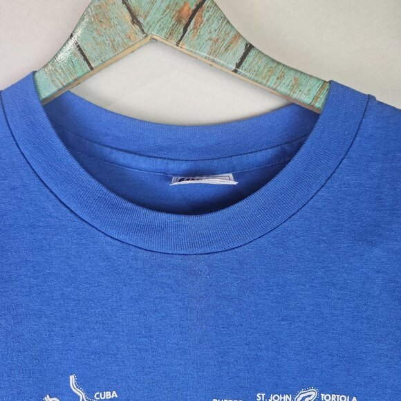 Vtg 1980's "The Caribbean" Puffy Print Island Hop Hanes Fifty-Fifty Tops Sz XL - Picture 3 of 6